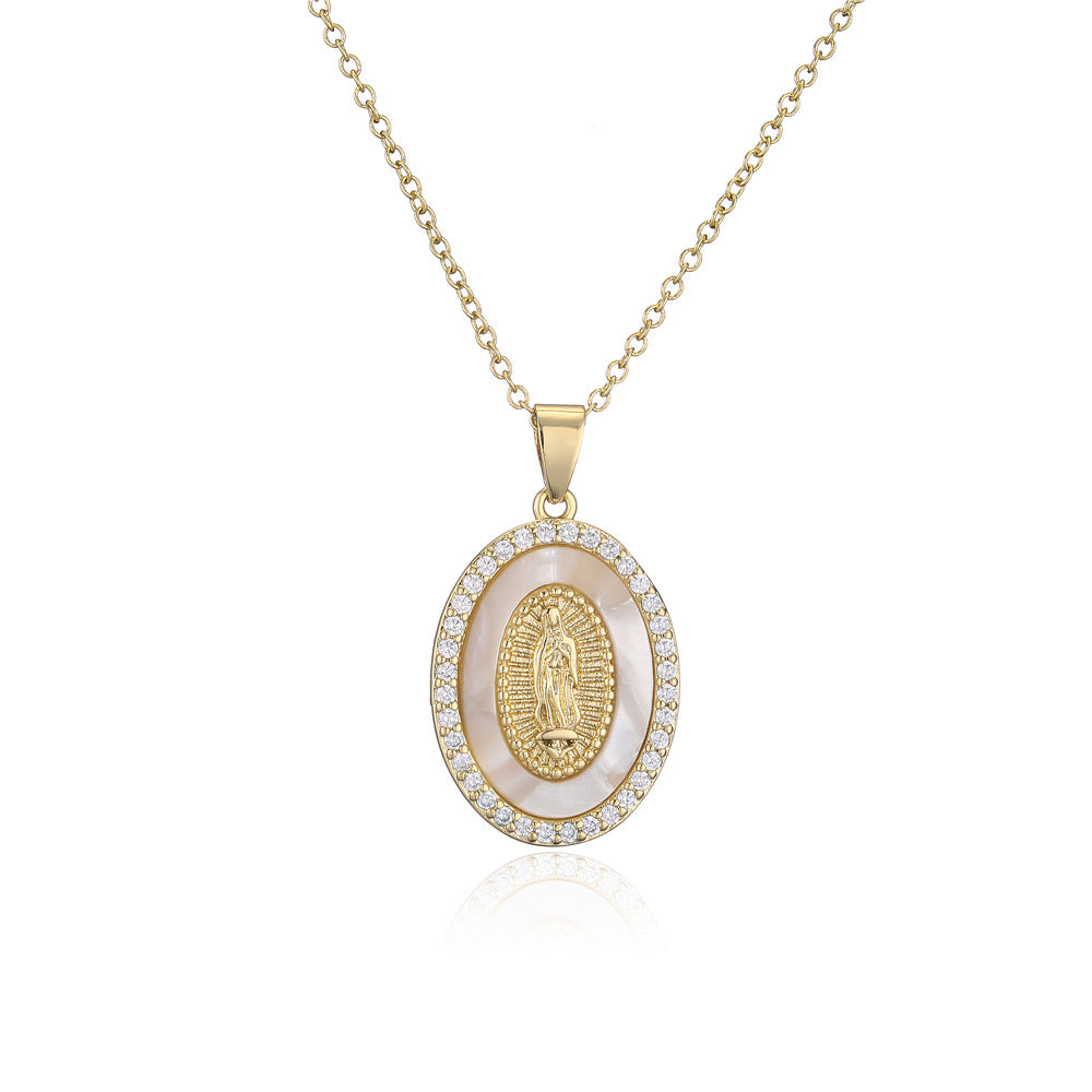 Wholesale Gold Plated Zircon Virgin Mary Alloy Necklaces